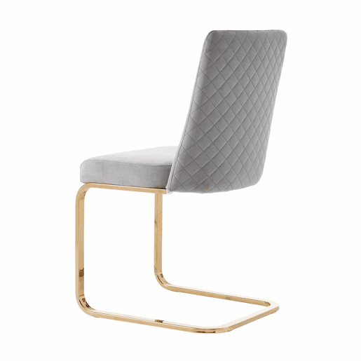 Cadeira de jantar Samt 2 unidades - Design com encosto em diamante, pernas metálicas douradas - Cinza
