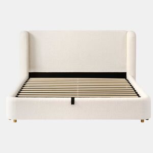 Cama de casal estofada 180x200 - cama hidráulica com base de lâminas, cabeceira acolchoada e amplo espaço de arrumação - bouclé bege