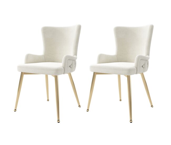 Silla comedor terciopelo 2er set - lujoso sillón para sala de estar y dormitorio con patas metálicas doradas - beige