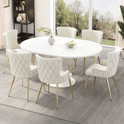 Cadeira de jantar em veludo 2er Set - luxuosa poltrona para sala de estar e quarto com pernas metálicas douradas - Bege