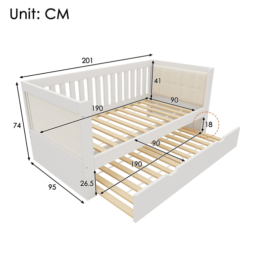 Cama gavetão de madeira maciça 90x190 cm,branco