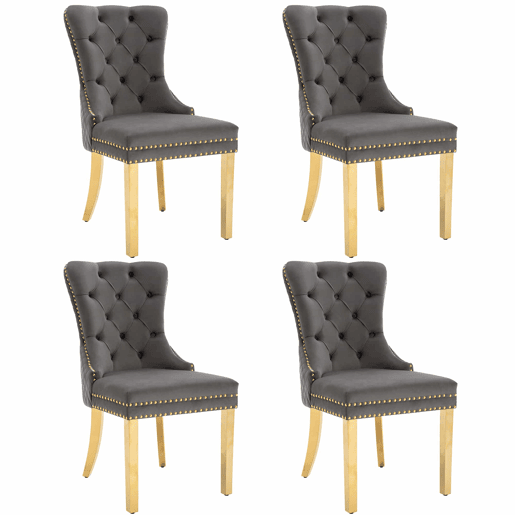 Conjunto de 4 cadeiras de veludo com pernas de metal - Cinzento