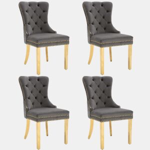 Conjunto de 4 cadeiras de veludo com pernas de metal - Cinzento