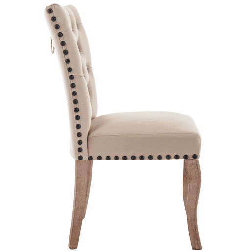 Conjunto de 6 cadeiras estofadas em veludo - bege - estrutura em madeira maciça