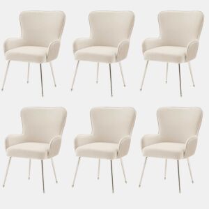 Conjunto de 6 cadeiras de veludo - com braços e pernas de metal prateado - Bege