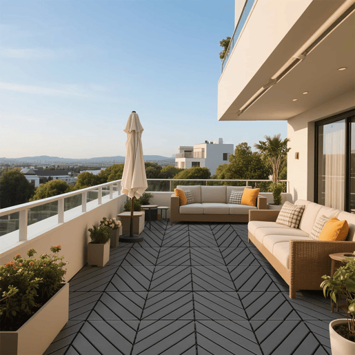 Ladrilhos de plástico encaixáveis para terraço, 30 x 30 cm, 44 peças - impermeáveis, para uso interior e exterior, resistentes a todas as condições meteorológicas, para terraços, piscinas, varandas e jardins - cinzento escuro