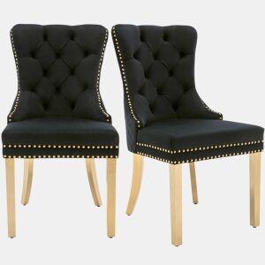Conjunto de 2 cadeiras de veludo com pernas de metal - Preto