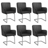 Conjunto de 6 cadeiras de jantar (6 unidades) u2013 riscas verticais, assento almofadado, pés metálicos em ziguezague, couro sintético, estilo lounge u2013 Preto