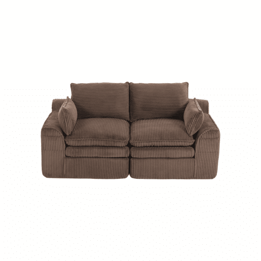 Sofá modular de veludo cotelê de 2 lugares - com almofadas e dois bolsos laterais de tamanhos diferentes, espuma de 3 camadas + núcleo de molas para recuperação rápida - castanho