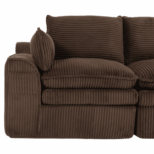 Sofá modular de veludo cotelê de 2 lugares - com almofadas e dois bolsos laterais de tamanhos diferentes, espuma de 3 camadas + núcleo de molas para recuperação rápida - castanho