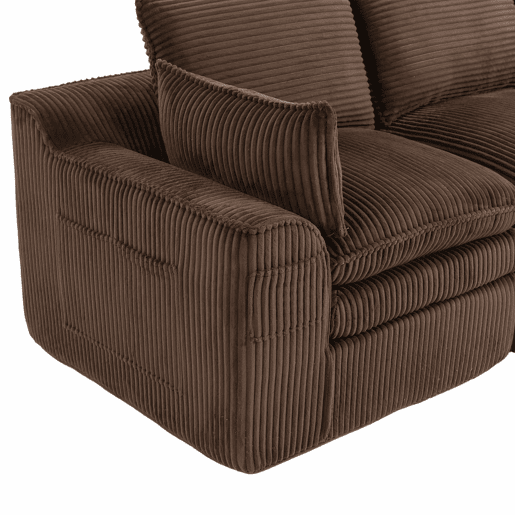 Sofá modular de veludo cotelê de 2 lugares - com almofadas e dois bolsos laterais de tamanhos diferentes, espuma de 3 camadas + núcleo de molas para recuperação rápida - castanho
