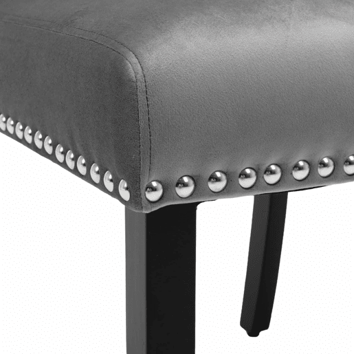 Conjunto de 2 cadeiras de veludo com pernas de carvalho - decoradas com rebites - Cinzento