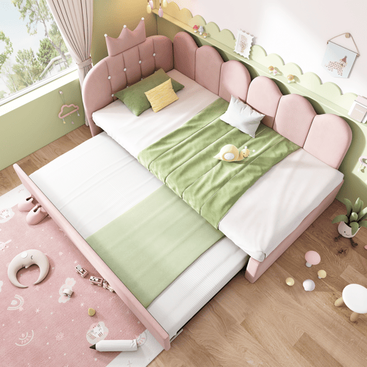 Cama gavetão de veludo 90x200 cm,rosa