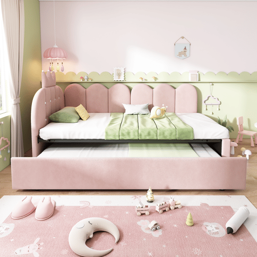 Cama gavetão de veludo 90x200 cm,rosa