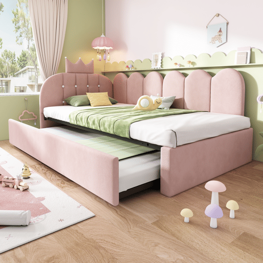 Cama gavetão de veludo 90x200 cm,rosa