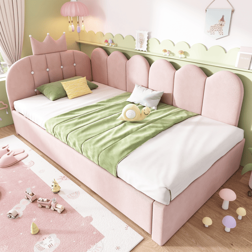 Cama gavetão de veludo 90x200 cm,rosa