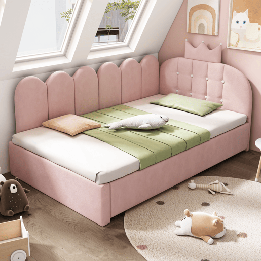 Cama gavetão de veludo 90x200 cm,rosa