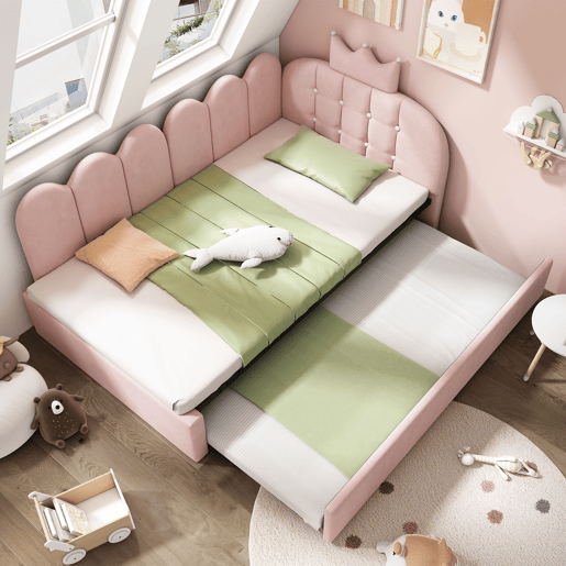 Cama gavetão de veludo 90x200 cm,rosa