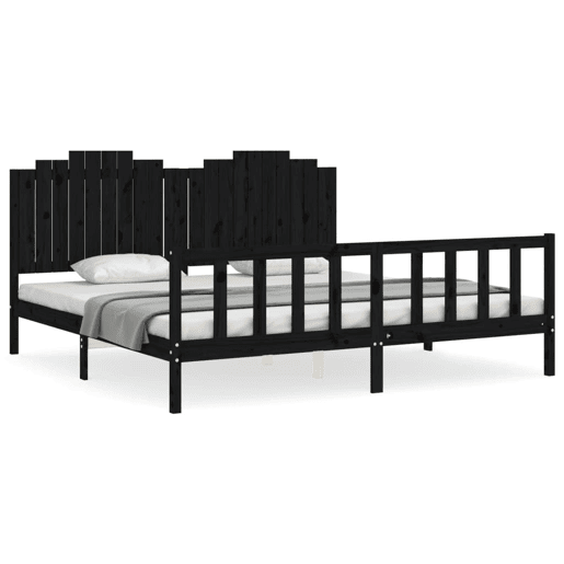 Estrutura de Cama de casal moderno com cabeceira 200x200 cm madeira maciça preto