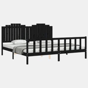 Estrutura de Cama de casal moderno com cabeceira 200x200 cm madeira maciça preto