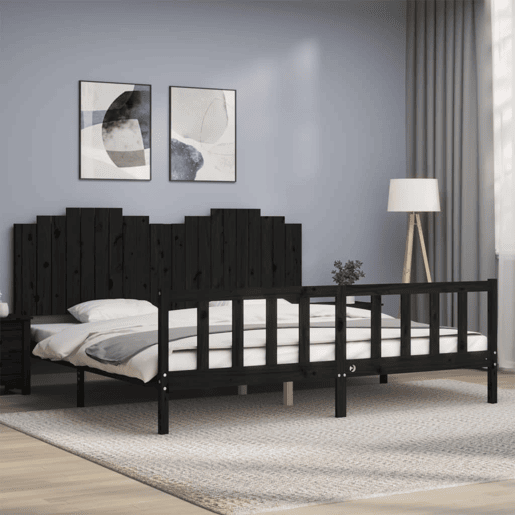 Estrutura de Cama de casal moderno com cabeceira 200x200 cm madeira maciça preto