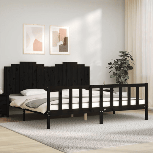 Estrutura de Cama de casal moderno com cabeceira 200x200 cm madeira maciça preto