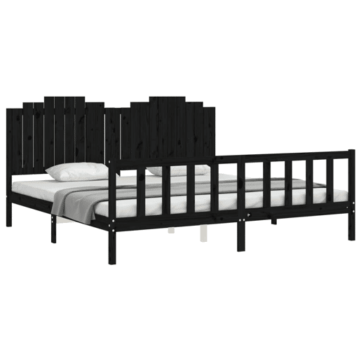 Estrutura de Cama de casal moderno com cabeceira 200x200 cm madeira maciça preto