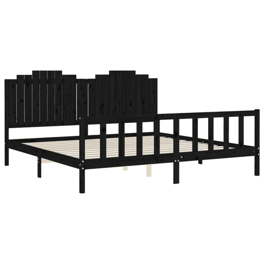 Estrutura de Cama de casal moderno com cabeceira 200x200 cm madeira maciça preto