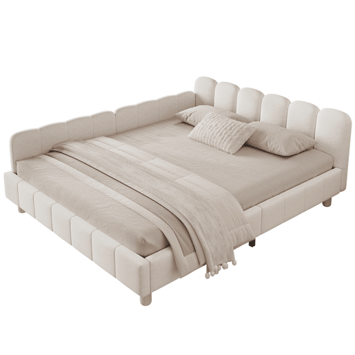 Cama de casal 140x200 cm de veludo,bege Cama de casal 140x200 cm de veludo,bege