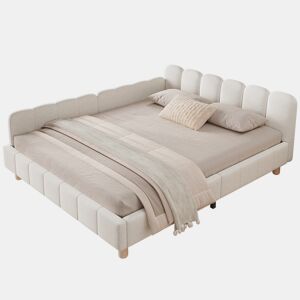 Cama de casal 140x200 cm de veludo,bege
