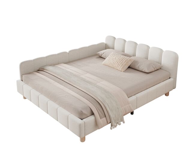Cama de matrimonio 140x200 cm de terciopelo,beige