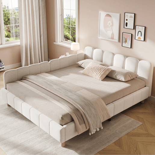 Cama de casal 140x200 cm de veludo,bege Cama de casal 140x200 cm de veludo,bege
