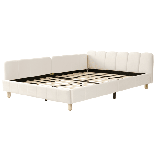 Cama de casal 140x200 cm de veludo,bege Cama de casal 140x200 cm de veludo,bege