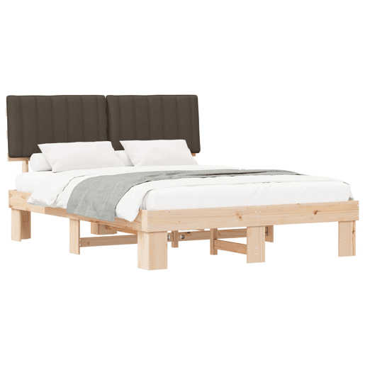 Estrutura de Cama de casal moderno com Cabeceira Estofada Cinzento-acastanhado