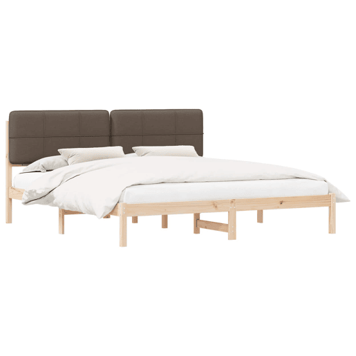 Estrutura de Cama de casal moderno com Cabeceira Estofada Cinzento-acastanhado