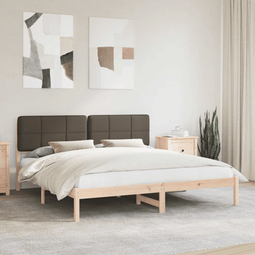 Estrutura de Cama de casal moderno com Cabeceira Estofada Cinzento-acastanhado
