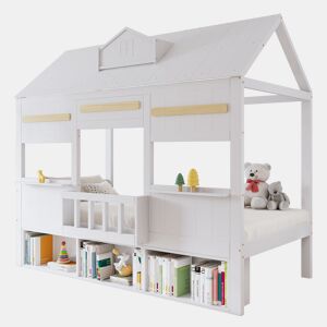 Cama de criança,cama-casa de madeira maciça 90x200 cm,branco