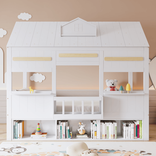 Cama de criança,cama-casa de madeira maciça 90x200 cm,branco
