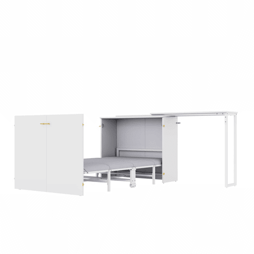 Cama dobrável 90x200 - com secretária giratória, colchão e rodízios, ideal para espaços pequenos, hóspedes e escritório em casa - branco