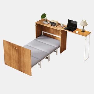 Cama dobrável com secretária giratória e colchão - cama-armário com rodas, ideal para espaços pequenos, quartos de hóspedes e escritórios em casa - Natural