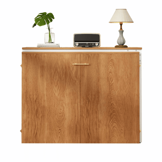 Cama dobrável com secretária giratória e colchão - cama-armário com rodas, ideal para espaços pequenos, quartos de hóspedes e escritórios em casa - Natural