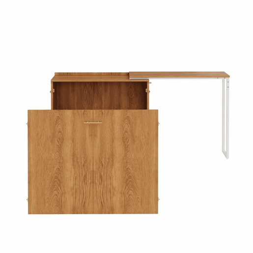 Cama dobrável com secretária giratória e colchão - cama-armário com rodas, ideal para espaços pequenos, quartos de hóspedes e escritórios em casa - Natural