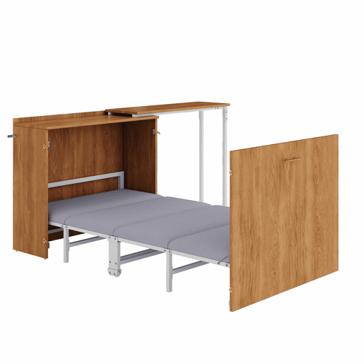 Cama dobrável com secretária giratória e colchão - cama-armário com rodas, ideal para espaços pequenos, quartos de hóspedes e escritórios em casa - Natural