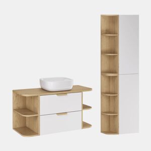 Móvel de lavatório simples Oria branco mate de 100 cm com nichos arredondados e pedestal