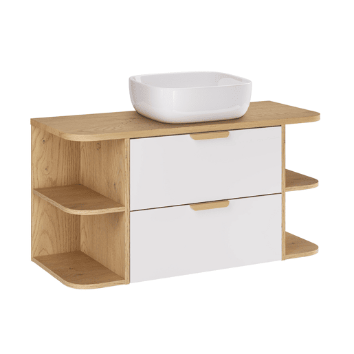 Móvel de lavatório simples Oria branco mate de 100 cm com nichos arredondados e pedestal