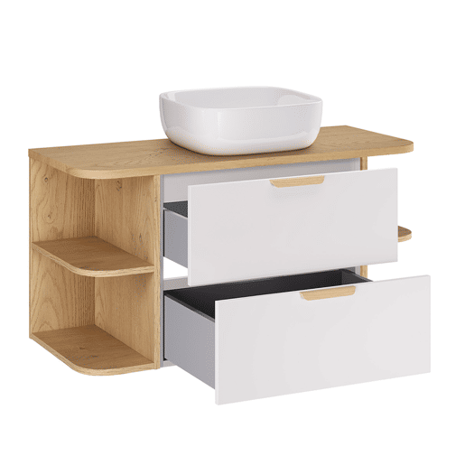 Móvel de lavatório simples Oria branco mate de 100 cm com nichos arredondados e pedestal