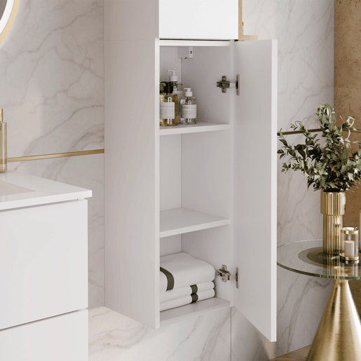 Móvel de lavatório simples Oria branco mate de 100 cm com nichos arredondados e pedestal