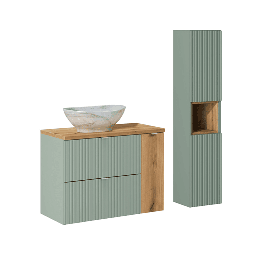 Conjunto móvel lavatório simples 80 cm e coluna Verde Jade madeira