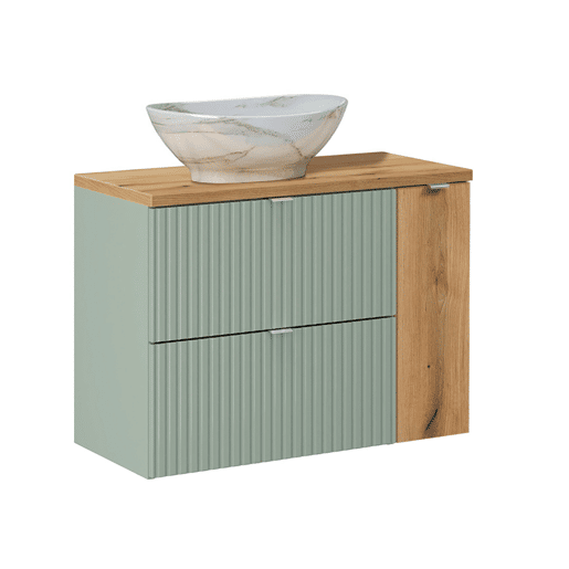 Conjunto móvel lavatório simples 80 cm e coluna Verde Jade madeira