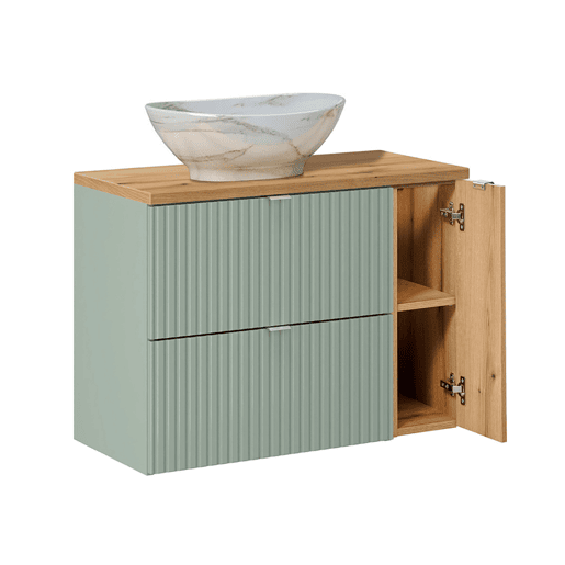 Conjunto móvel lavatório simples 80 cm e coluna Verde Jade madeira